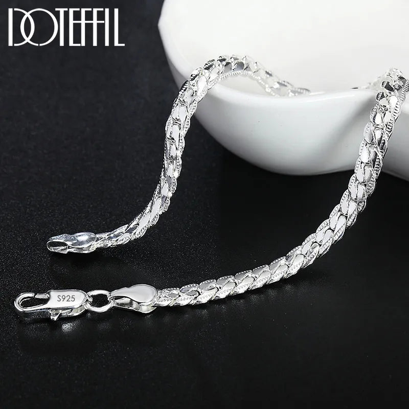 925 Sterling Silver 8/16/18/20/22/24 Inch 6mm Side Chain Necklace Bracelet For Woman Men Fashion Charm Wedding Jewelry