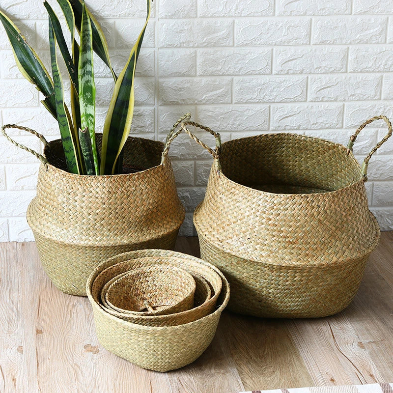 LuanQI Wicker Basket Toy Organizer Rattan Seagrass Storage Laundry Woven Basket Plant Flower Pot Garden Home