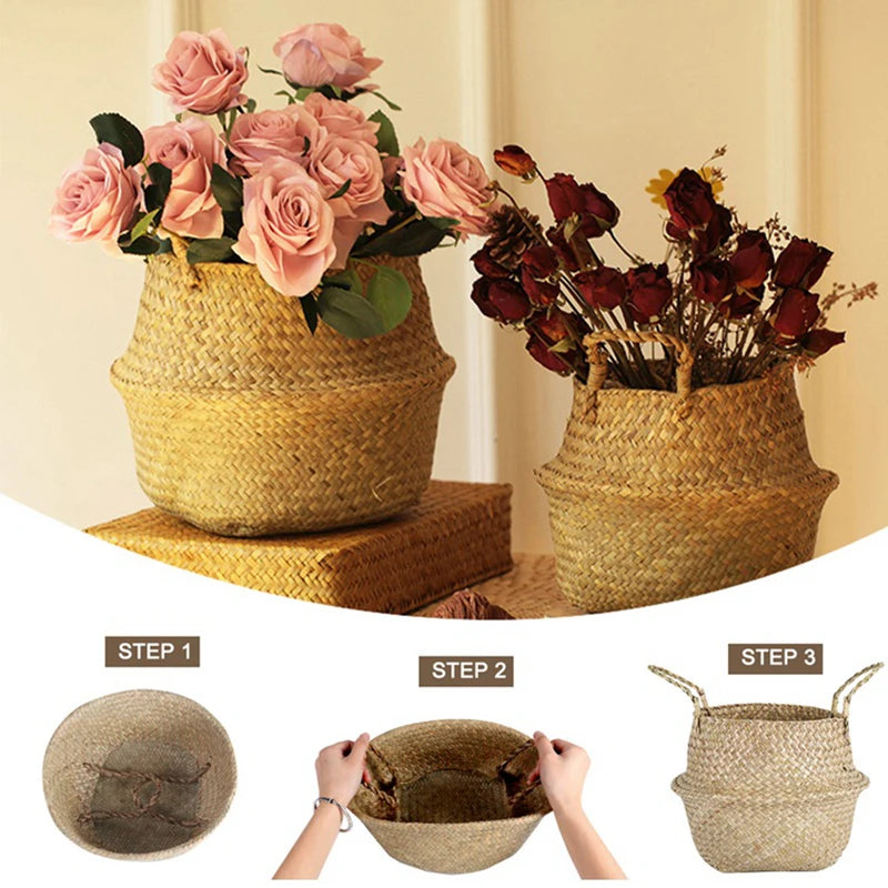 LuanQI Wicker Basket Toy Organizer Rattan Seagrass Storage Laundry Woven Basket Plant Flower Pot Garden Home