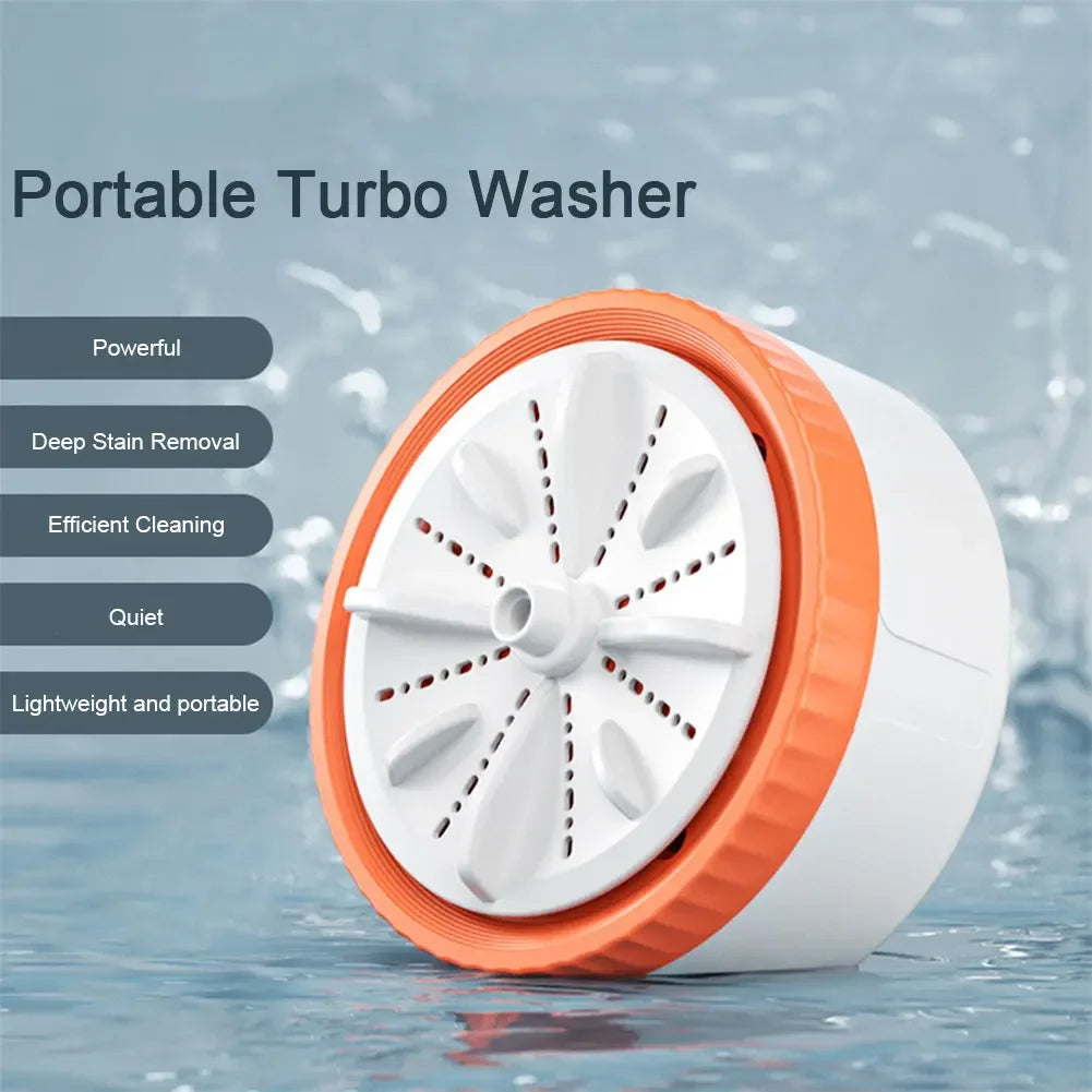 Automatic Compact Clothes Washer USB Rechargeable Turbine Washing Machine Space-Saving Auto-Off  Travel Trip Apartment