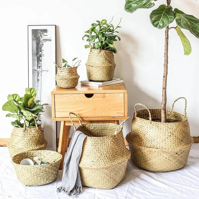 LuanQI Wicker Basket Toy Organizer Rattan Seagrass Storage Laundry Woven Basket Plant Flower Pot Garden Home