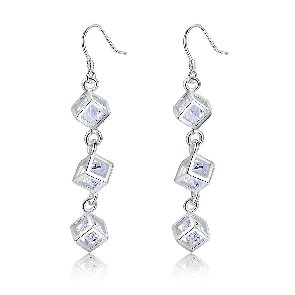 925 Sterling Silver Earrings fashion Jewelry elegant Woman crystal lattice drop long earrings Trendsetter Christmas Gifts