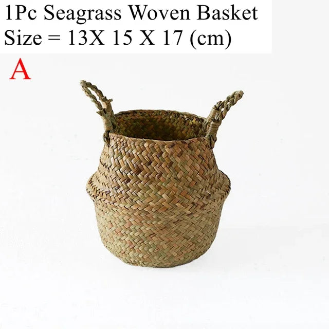 LuanQI Wicker Basket Toy Organizer Rattan Seagrass Storage Laundry Woven Basket Plant Flower Pot Garden Home