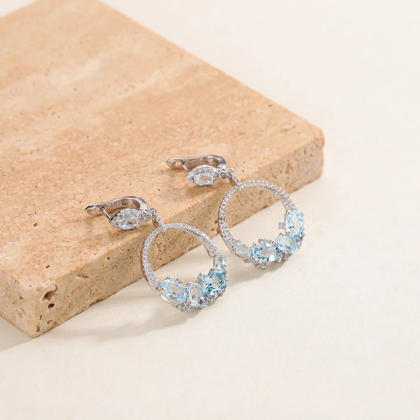 GEM'S BALLET Sky Blue Topaz Statement Dangle Earrings in 925 Sterling Silver Handmade Circle Earrings Gift For Her Topaz Jewelry