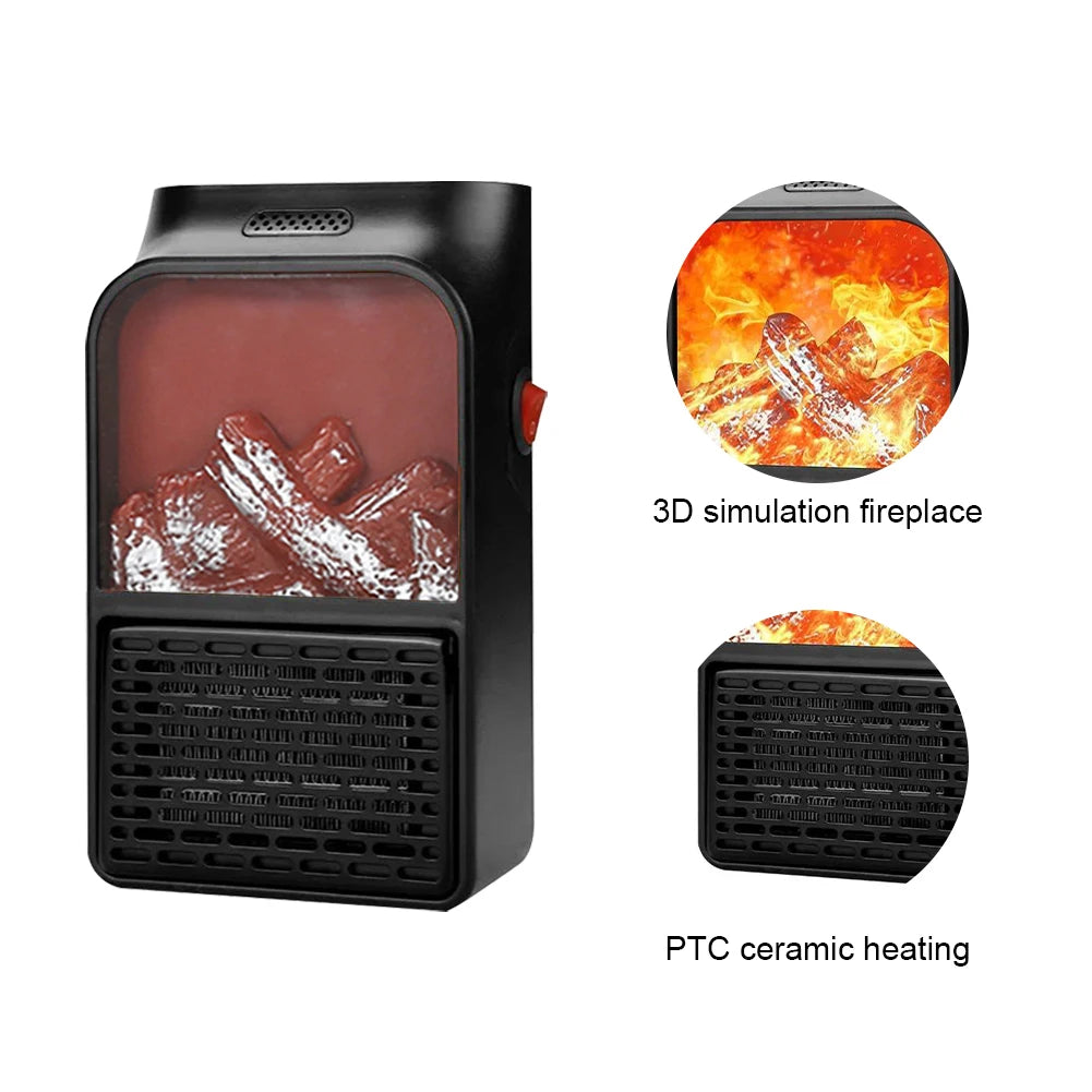 3D Flame  Fireplace Heater 900W Household Fan Heater with Remote Plug in Wall Portable  Winter  Bedroom