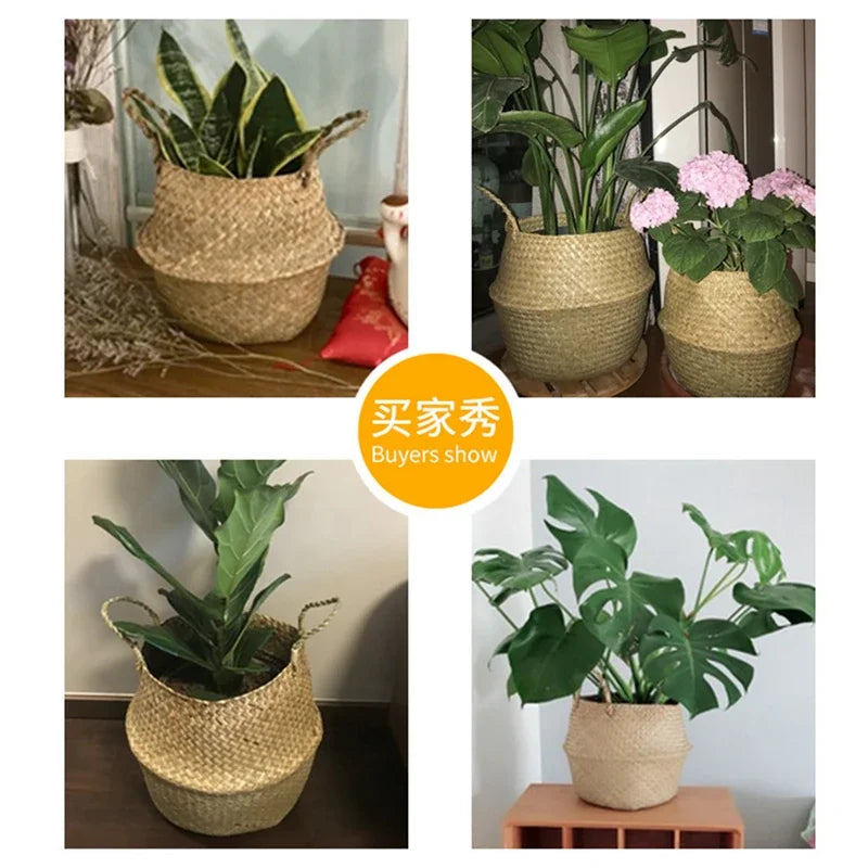 LuanQI Wicker Basket Toy Organizer Rattan Seagrass Storage Laundry Woven Basket Plant Flower Pot Garden Home