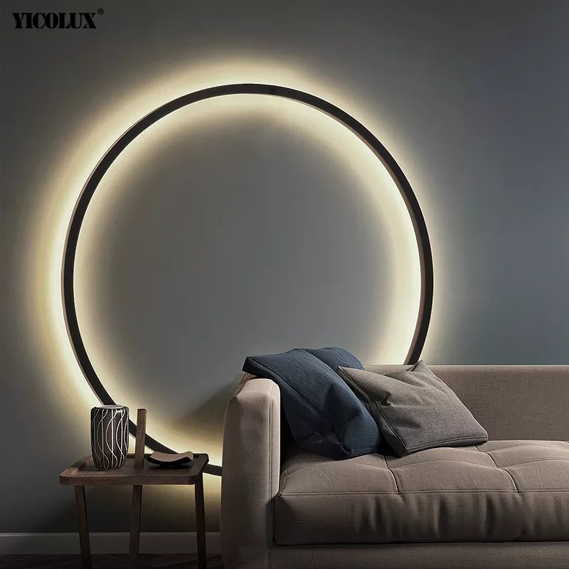 Contemporary and stylish circular lamp with ambient backlighting . Add elegance and class to any room.