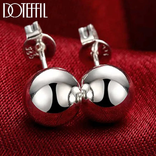 925 Sterling Silver 8/10/12mm Round Smooth Solid Bead Ball Stud Earrings For Women Wedding Engagement Party Jewelry