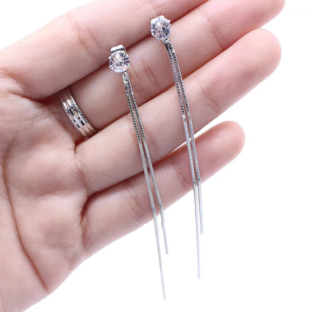 Gold Color Long Crystal Tassel Dangle Earrings for Women Wedding Drop Earring Fashion Jewelry Gifts