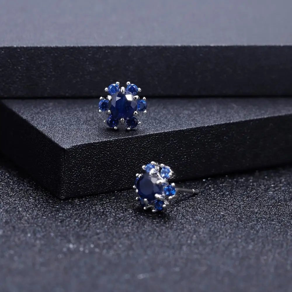 GEM'S BALLET 1.41Ct Natural Diffusion Sapphire Gemstone Earrings 925 Sterling Silver Flower Stud Earrings for Women Fine Jewelry