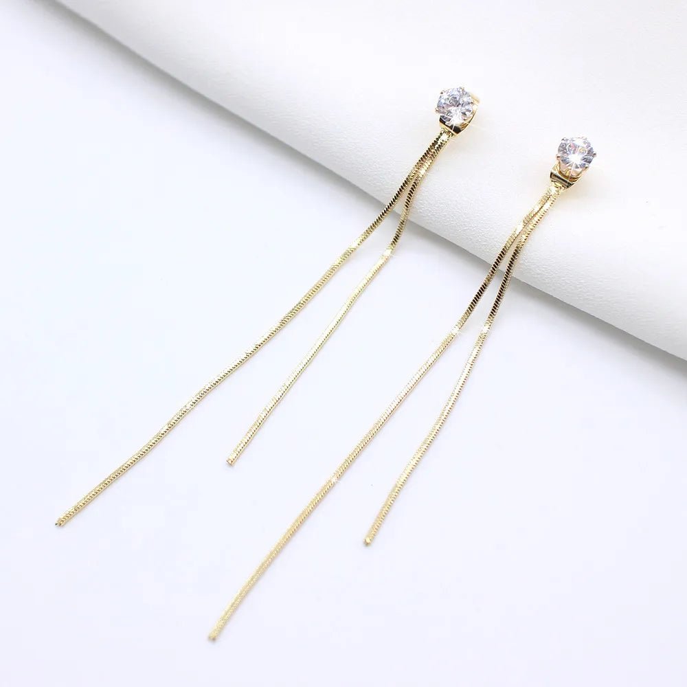 Gold Color Long Crystal Tassel Dangle Earrings for Women Wedding Drop Earring Fashion Jewelry Gifts