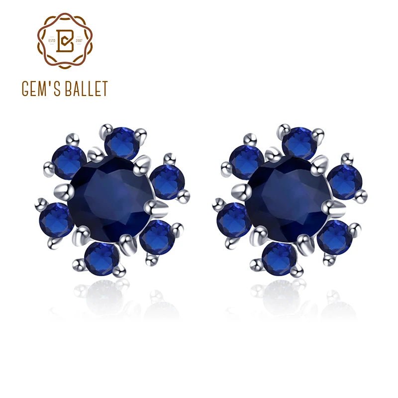 GEM'S BALLET 1.41Ct Natural Diffusion Sapphire Gemstone Earrings 925 Sterling Silver Flower Stud Earrings for Women Fine Jewelry