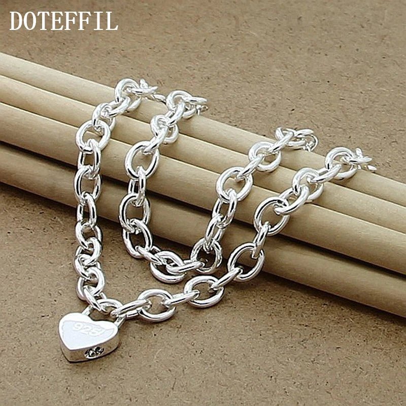 925 Sterling Silver Heart Lock Pendant Necklace 18 Inch Chain For Women Wedding Engagement Fashion Jewelry