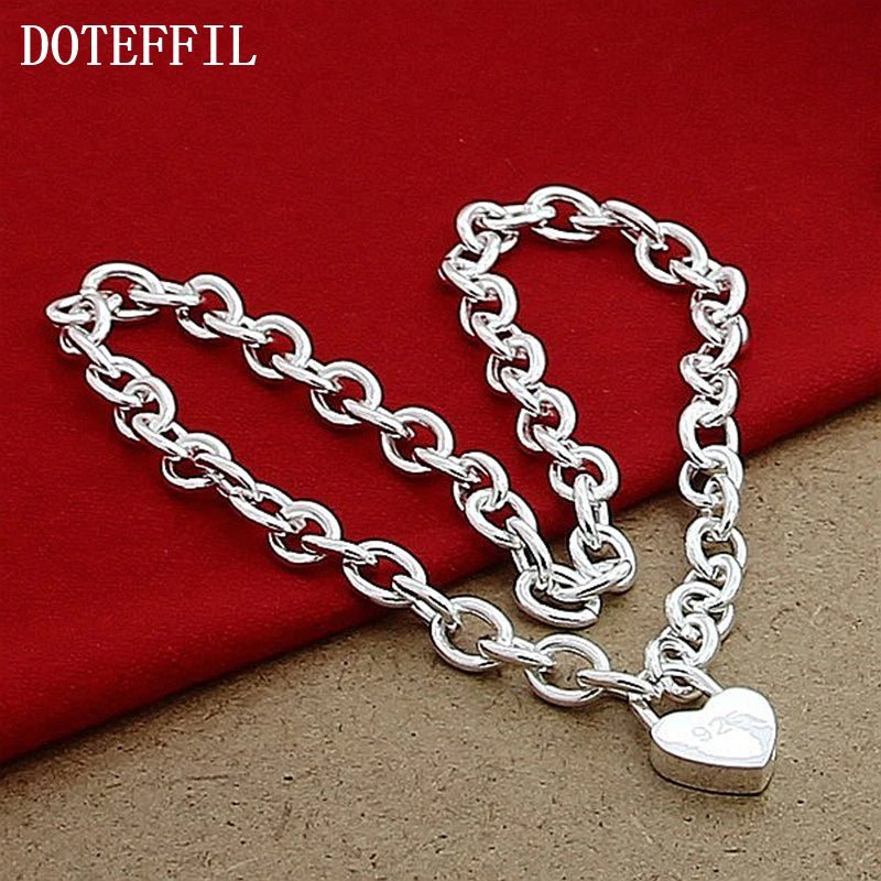 925 Sterling Silver Heart Lock Pendant Necklace 18 Inch Chain For Women Wedding Engagement Fashion Jewelry