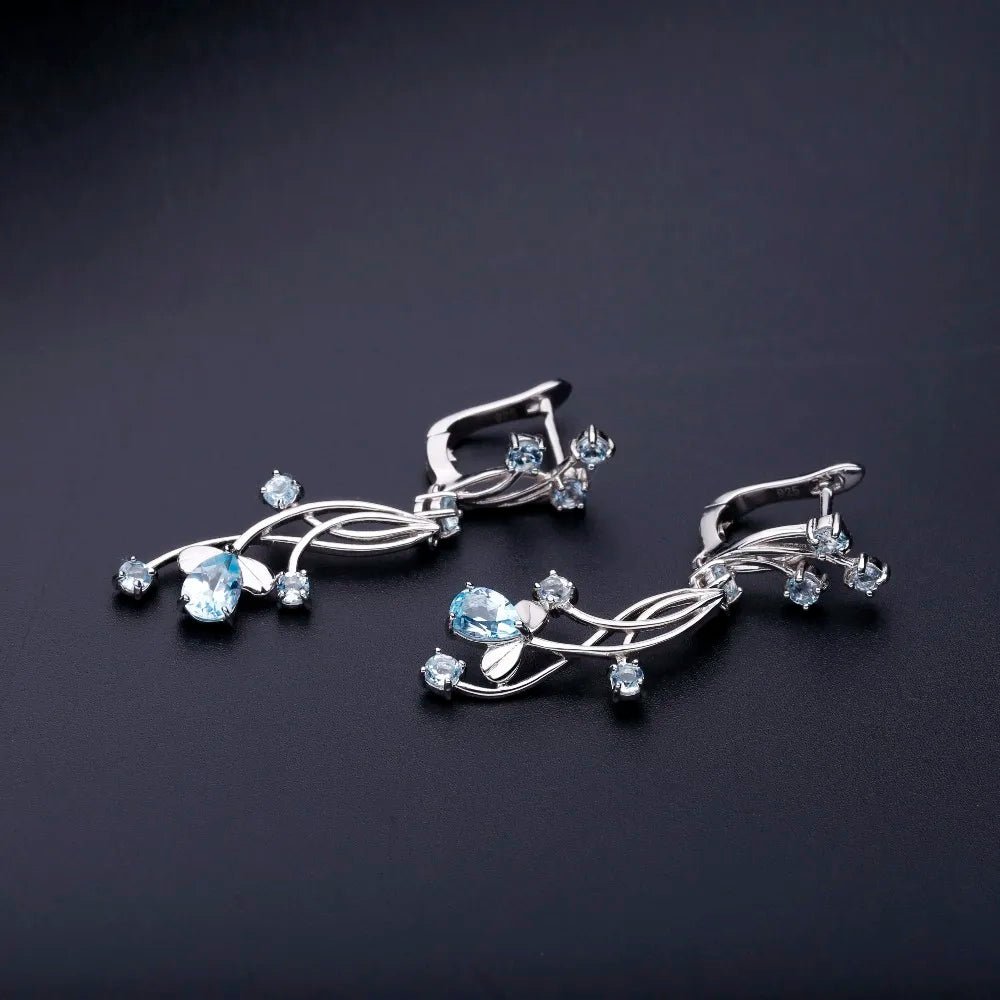 GEM'S BALLET Flower Design 3.89t Natural Sky Blue Topaz Gemstone Drop Earrings For Bridal 925 Sterling Silver Wedding Jewelry