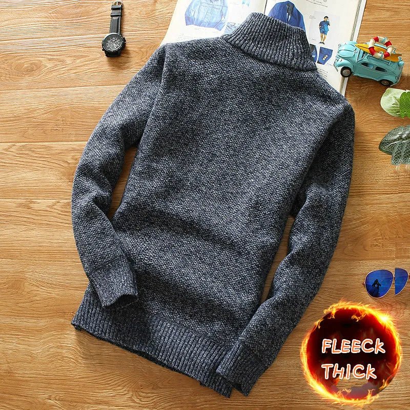 Men's Fleece Thicker Sweater Half Zipper Turtleneck Warm Pullover Quality Male Slim Knitted Wool Sweaters