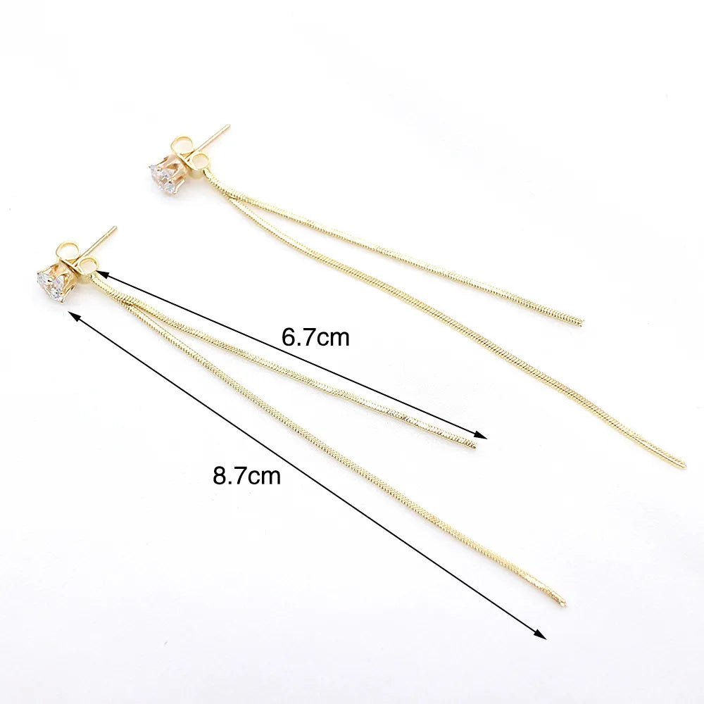 Gold Color Long Crystal Tassel Dangle Earrings for Women Wedding Drop Earring Fashion Jewelry Gifts