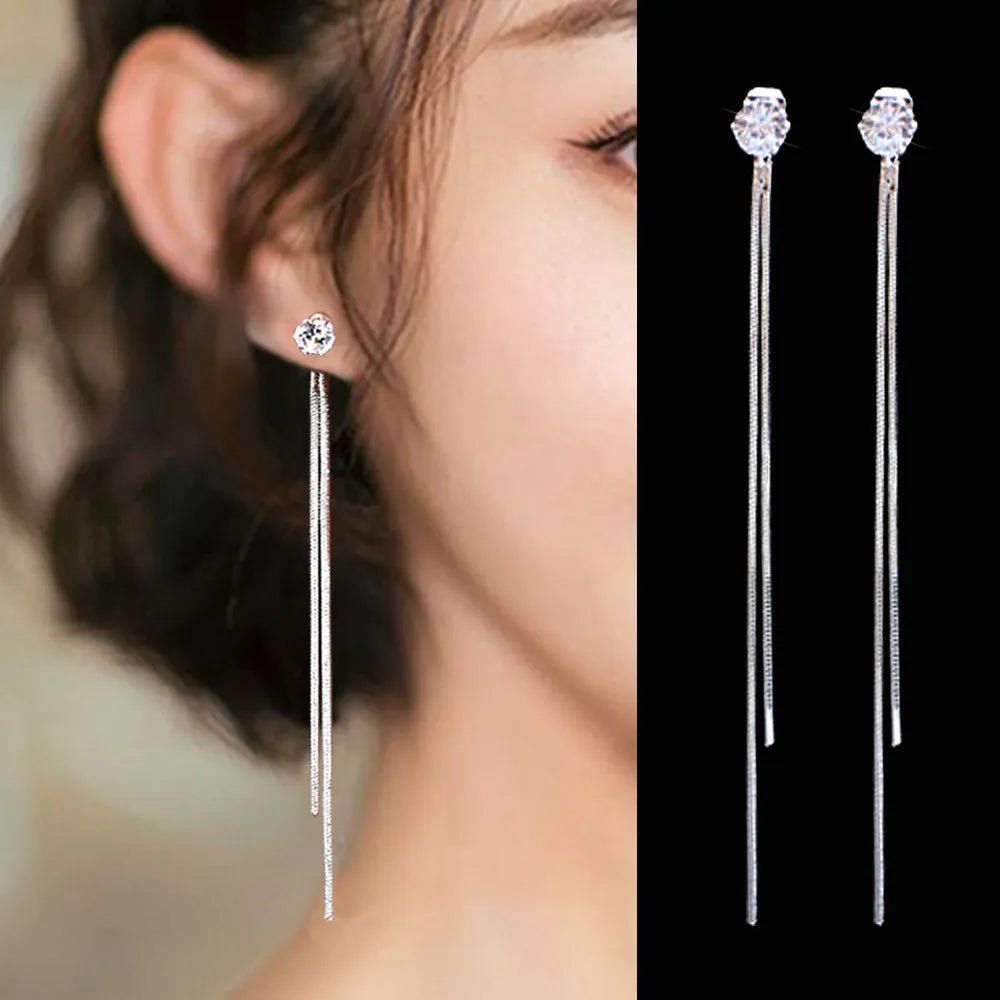 Gold Color Long Crystal Tassel Dangle Earrings for Women Wedding Drop Earring Fashion Jewelry Gifts