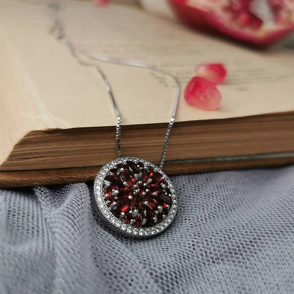 GEM'S BALLET 925 Sterling Silver Natural Red Garnet Gemstone Pendant Necklace For Women Wedding Fine Jewelry