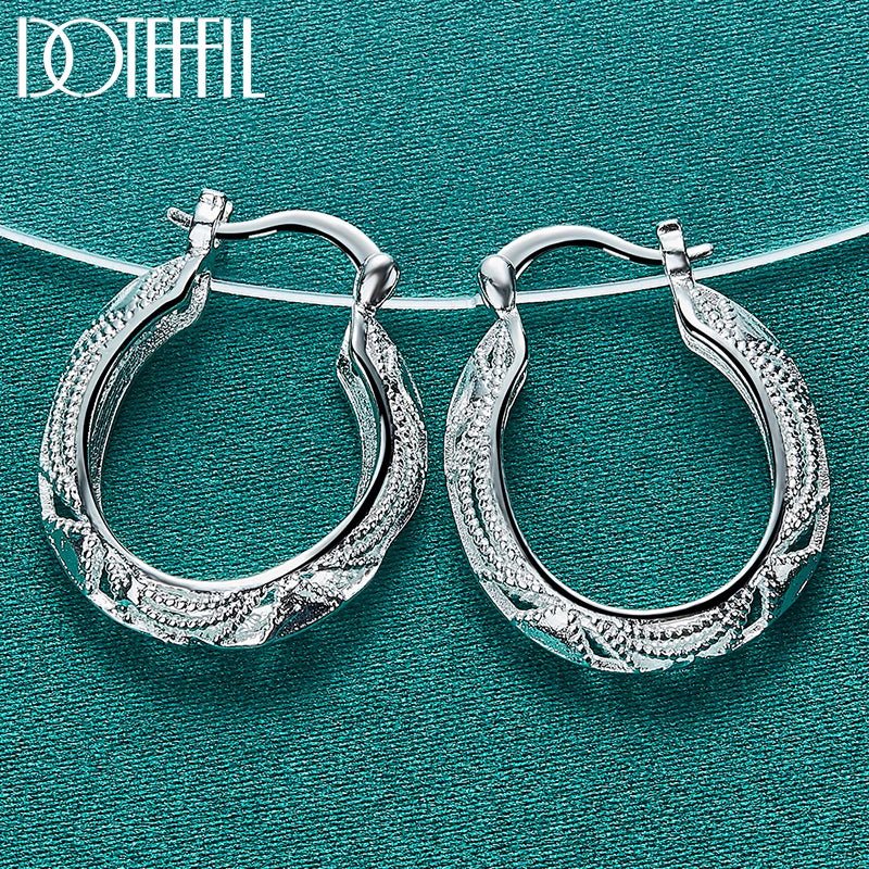 DOTEFFIL 925 Sterling Silver Retro Hollow Flower 30mm Hoop Earring For Woman Fashion Party Wedding Engagement Party Jewelry