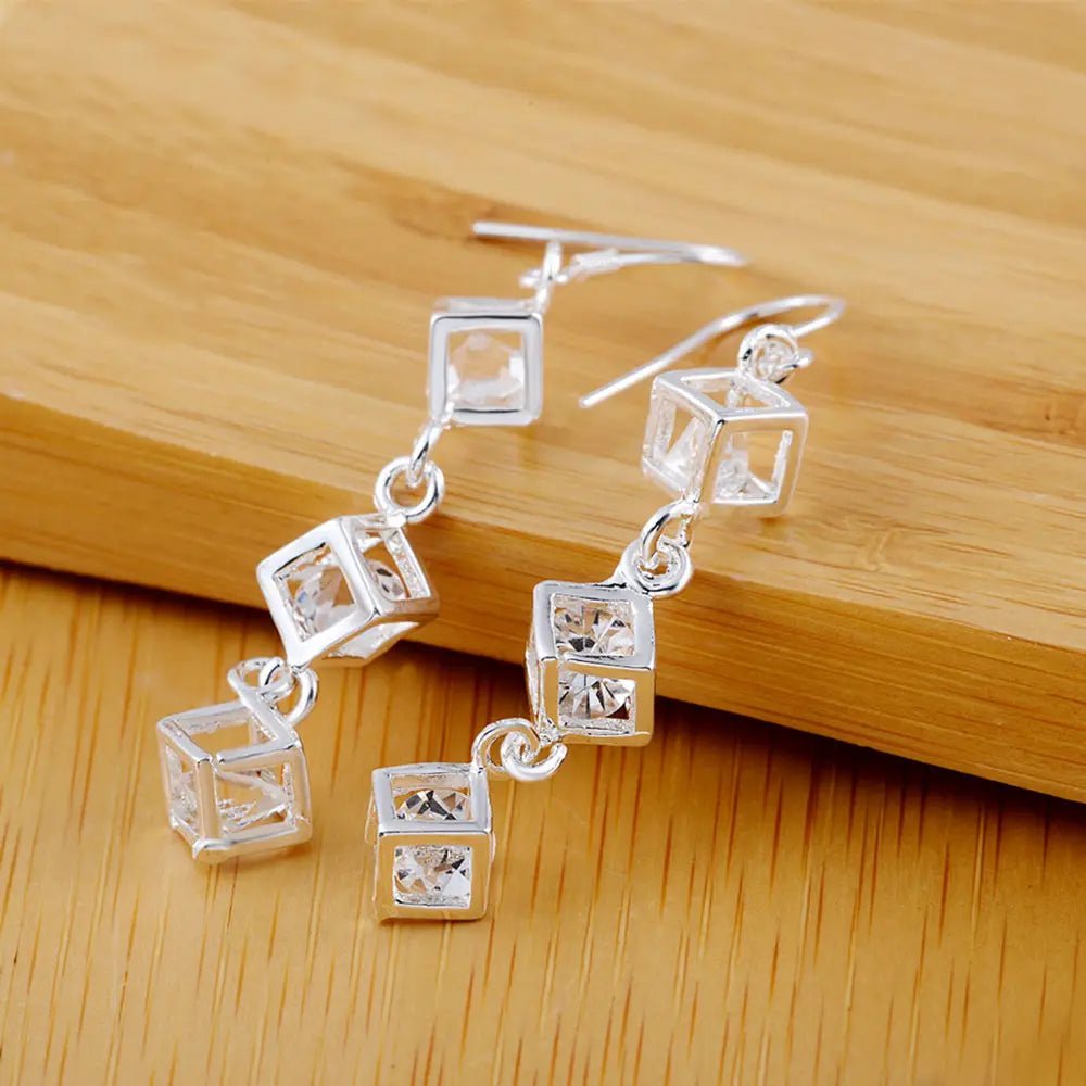 925 Sterling Silver Earrings fashion Jewelry elegant Woman crystal lattice drop long earrings Trendsetter Christmas Gifts