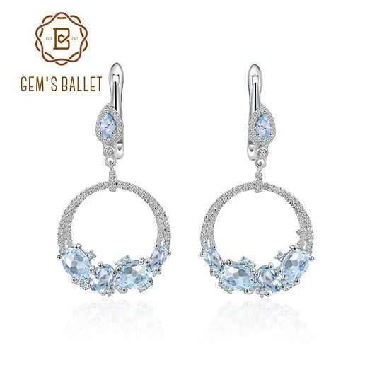 GEM'S BALLET Sky Blue Topaz Statement Dangle Earrings in 925 Sterling Silver Handmade Circle Earrings Gift For Her Topaz Jewelry