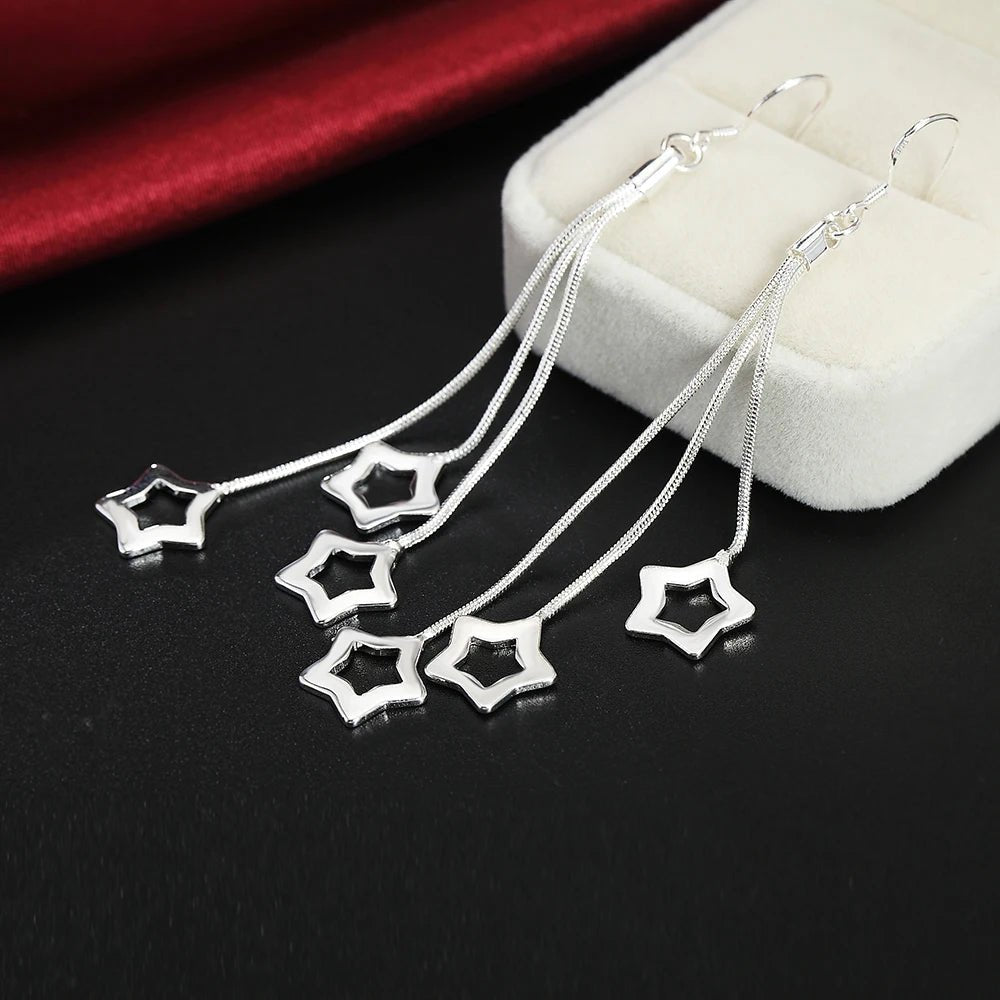 925 Sterling Silver Earrings fashion Jewelry elegant Woman Tassel hanging stars earrings Christmas Gifts