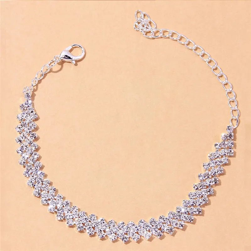 Shining Cubic Zirconia Chain Anklet for Women Fashion Silver Color Ankle Bracelet Barefoot Sandals Foot Jewelry