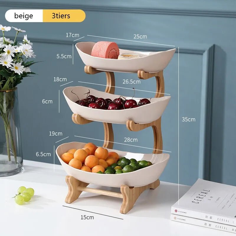 Tiered Wooden Bowls Kitchen Organizer