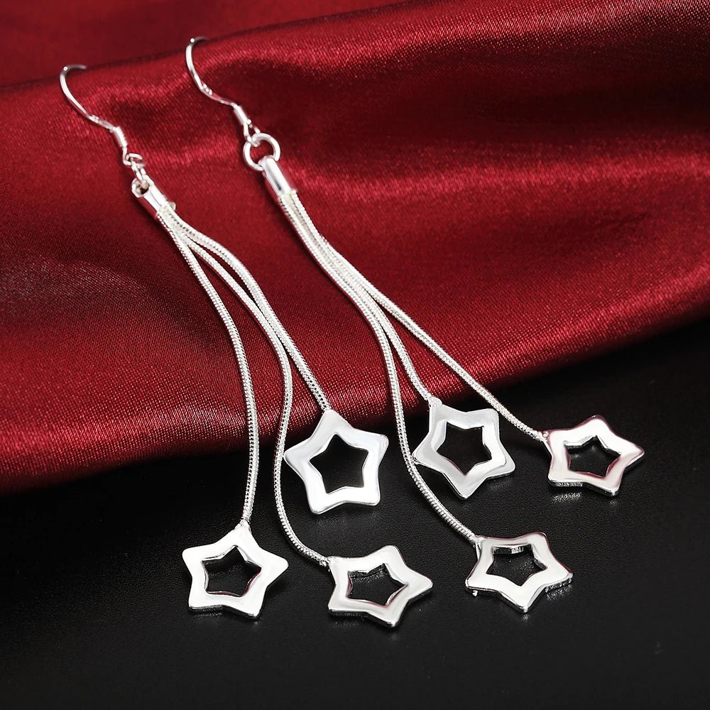 925 Sterling Silver Earrings fashion Jewelry elegant Woman Tassel hanging stars earrings Christmas Gifts