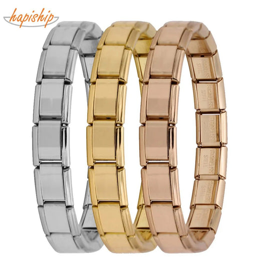 New Women's Jewelry 9mm Width Italian Elastic Charm Bracelet Fashion Stainless Steel Bangle ST-