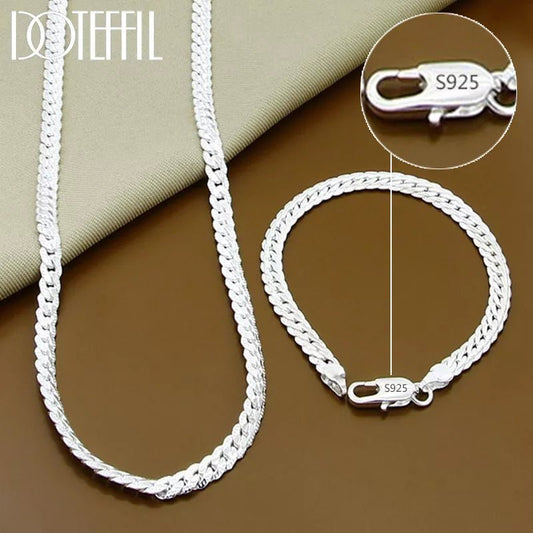 925 Sterling Silver 8/16/18/20/22/24 Inch 6mm Side Chain Necklace Bracelet For Woman Men Fashion Charm Wedding Jewelry