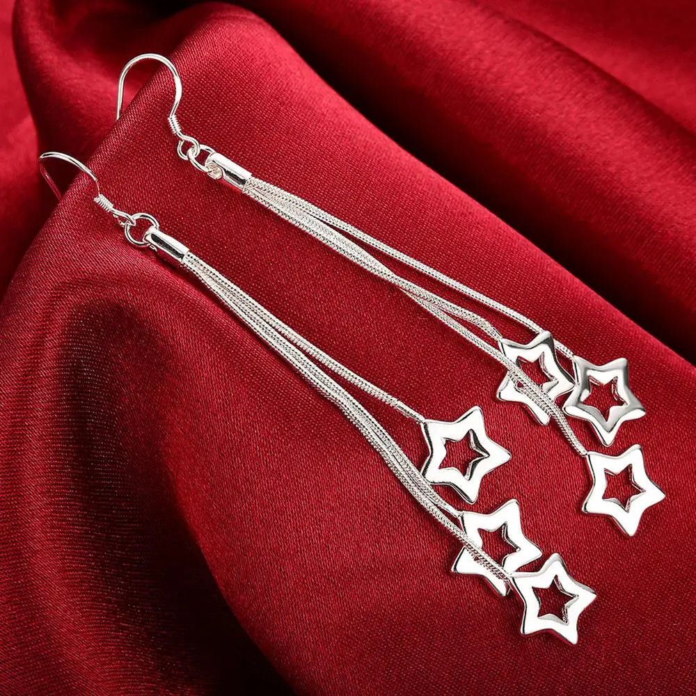 925 Sterling Silver Earrings fashion Jewelry elegant Woman Tassel hanging stars earrings Christmas Gifts