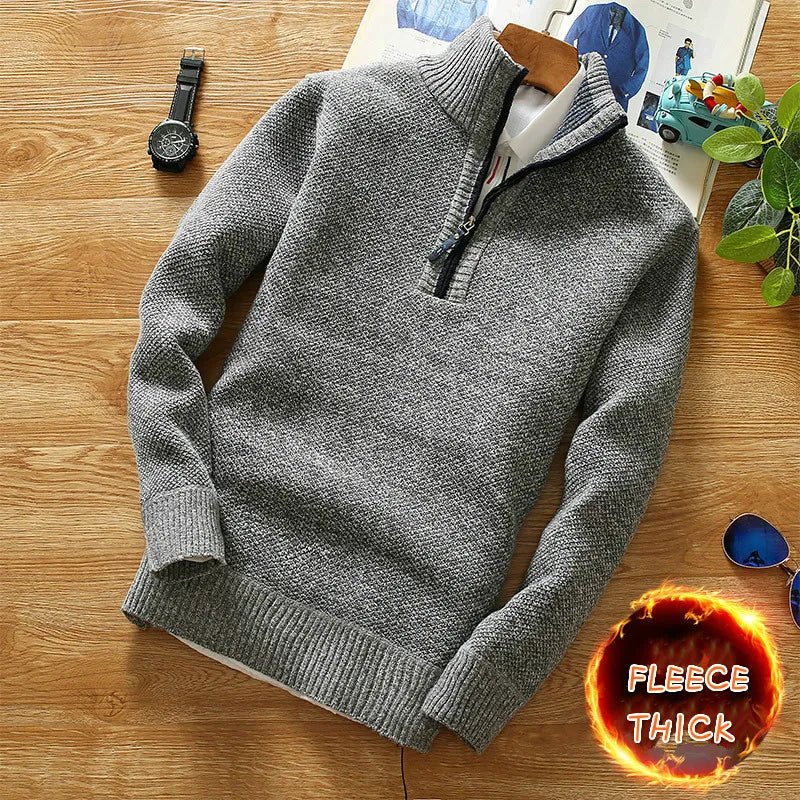 Men's Fleece Thicker Sweater Half Zipper Turtleneck Warm Pullover Quality Male Slim Knitted Wool Sweaters