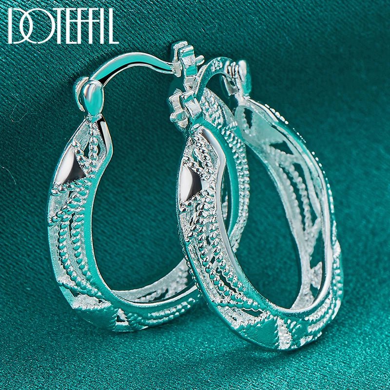 DOTEFFIL 925 Sterling Silver Retro Hollow Flower 30mm Hoop Earring For Woman Fashion Party Wedding Engagement Party Jewelry