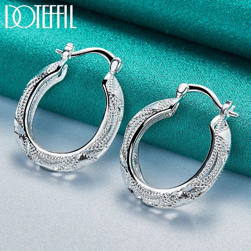 DOTEFFIL 925 Sterling Silver Retro Hollow Flower 30mm Hoop Earring For Woman Fashion Party Wedding Engagement Party Jewelry