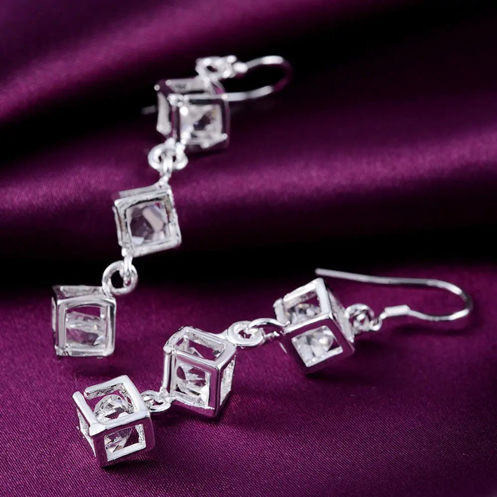 925 Sterling Silver Earrings fashion Jewelry elegant Woman crystal lattice drop long earrings Trendsetter Christmas Gifts