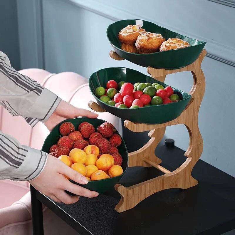 Tiered Wooden Bowls Kitchen Organizer