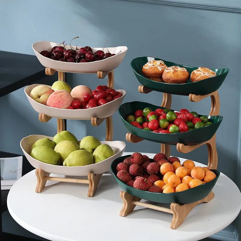 Tiered Wooden Bowls Kitchen Organizer