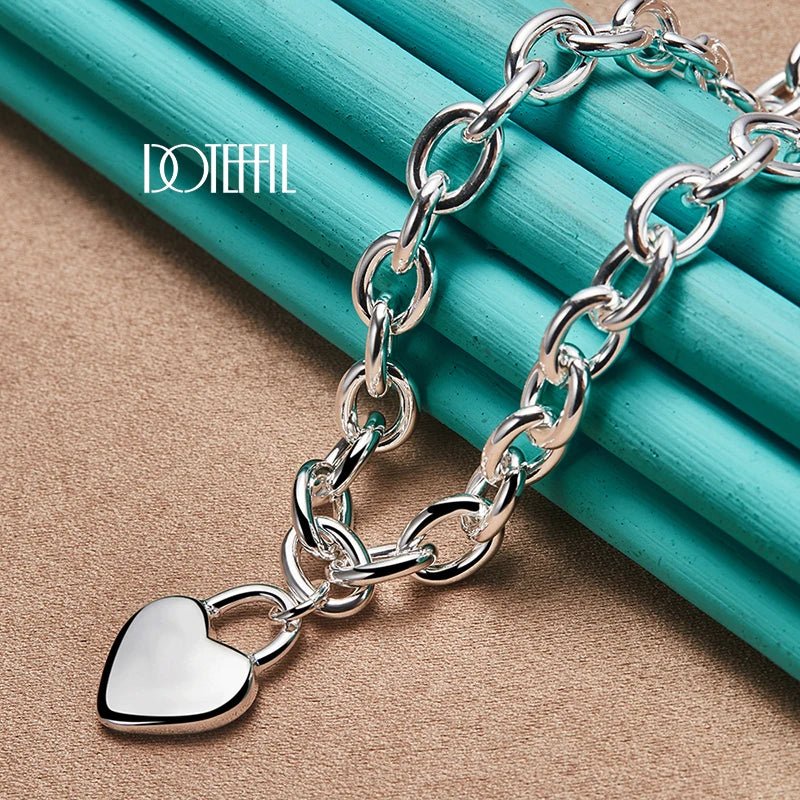 925 Sterling Silver Heart Lock Pendant Necklace 18 Inch Chain For Women Wedding Engagement Fashion Jewelry