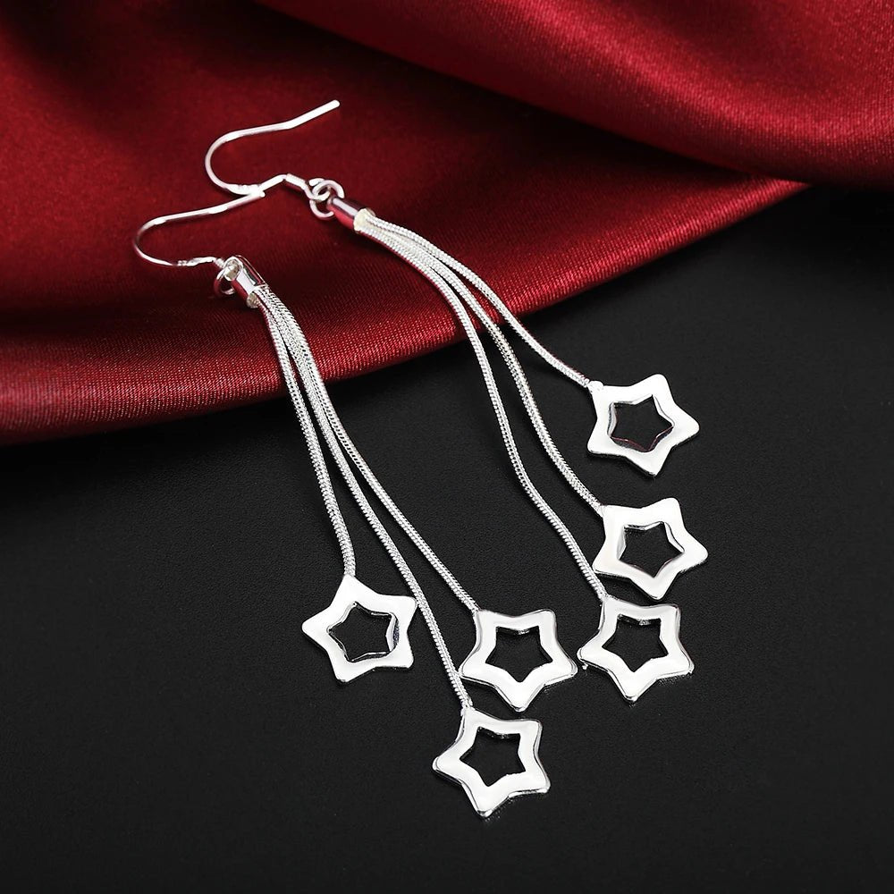 925 Sterling Silver Earrings fashion Jewelry elegant Woman Tassel hanging stars earrings Christmas Gifts